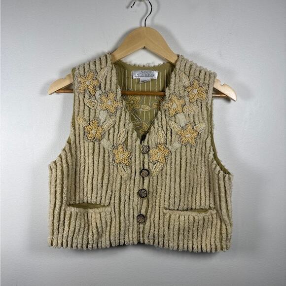 Sandy Starkman Jackets & Blazers - Sandy Starkman Vintage Chenille Floral Embroidered Cotton Vest